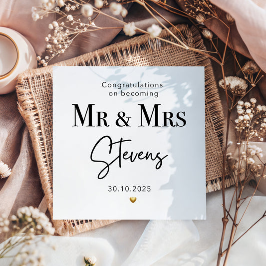 Congratulations Mr & Mrs Card | Personalised Wedding Card | Floral Alphabet | 6x6 Square White Card | Anniversary or Engagement