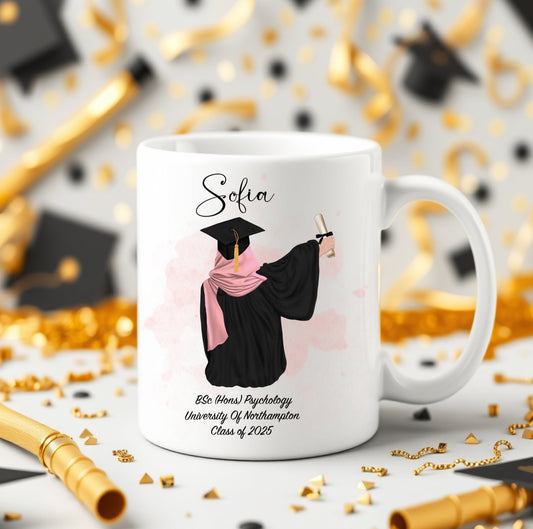 Personalised Graduation Hijab Mug for Her – Custom Graduate Gift – Class of 2025 | Muslim Graduation Gift