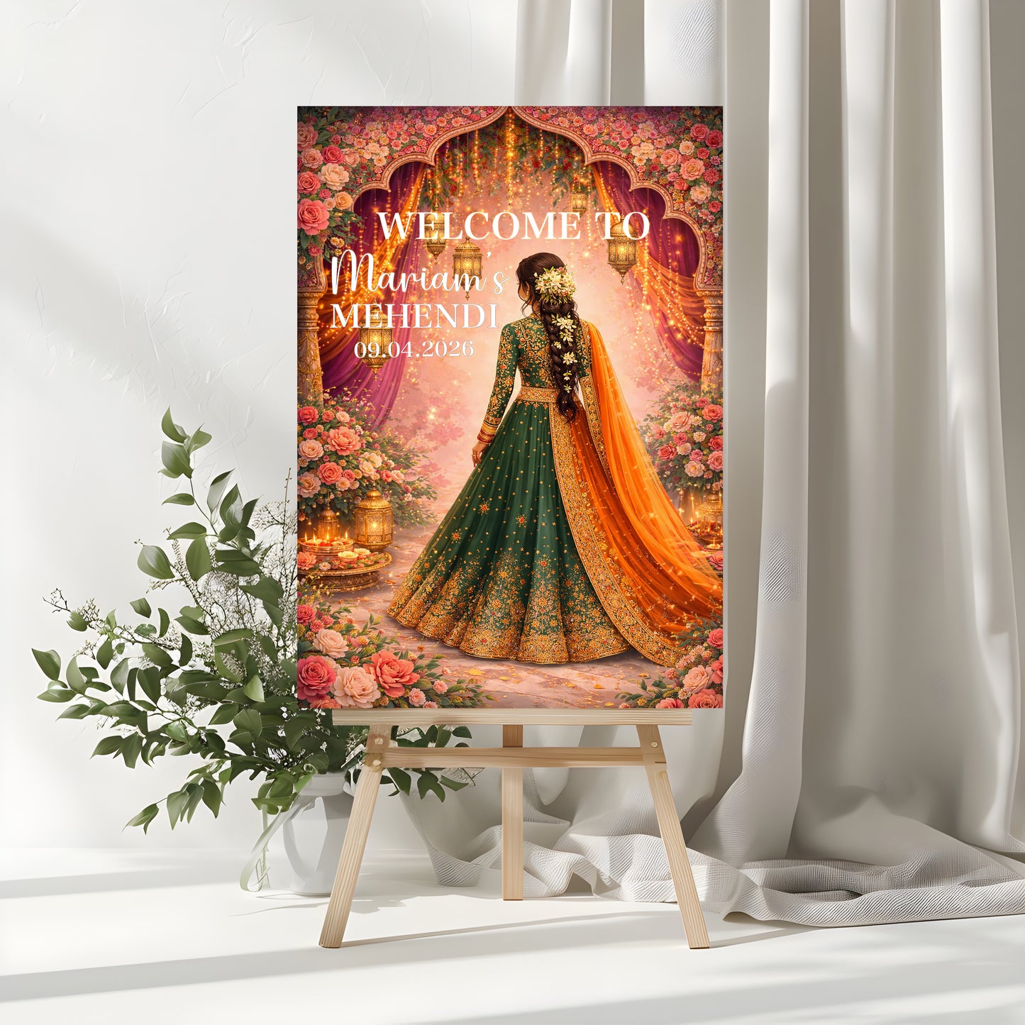 Personalised Mehendi Sign | Foam Board Sign | A1 A2 Foam Board | Mehendi Signage | Pink Mehendi Sign| 5mm Thick Foam Board | Custom Wedding Sign (Copy)