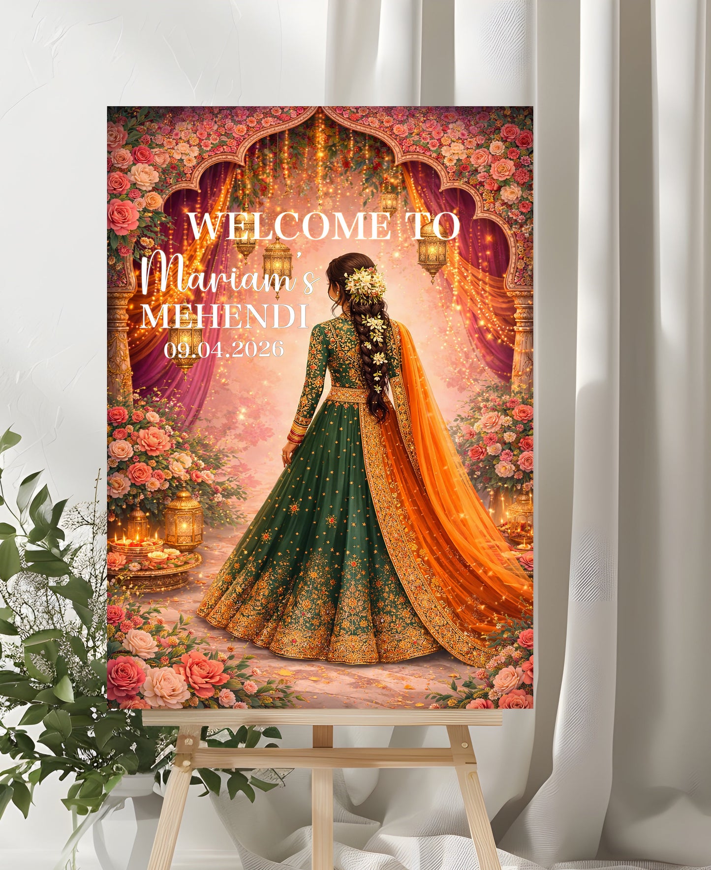 Personalised Mehendi Sign | Foam Board Sign | A1 A2 Foam Board | Mehendi Signage | Pink Mehendi Sign| 5mm Thick Foam Board | Custom Wedding Sign (Copy)