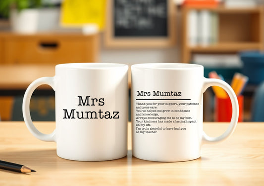 Teacher Name Mug | Thank you teacher Gift | Name with Message at the Back | Thank you teacher Mug