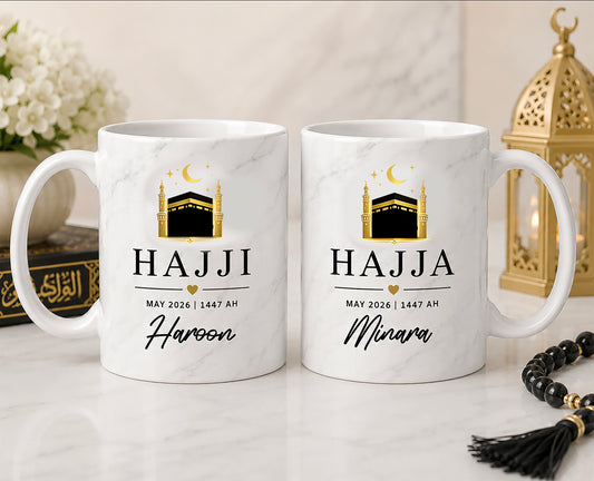Personalised matching Hajj Mubarak Mugs  | Hajji & Hajja Mugs | Hajj Mubarak Gift Set
