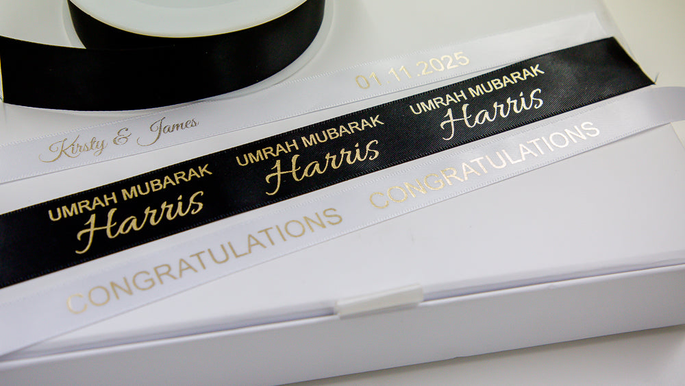 Custom Personalised Satin Ribbons in 10mm, 15mm, 25mm and 38mm Width – Perfect for Gifts, Crafting, and Special Occasions