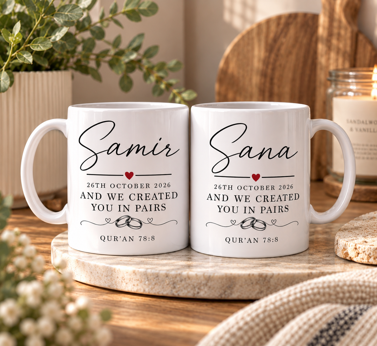Personalised Islamic Wedding Mug | Nikkah Mubarak Gift | Quran 30:21 Couple Mug |