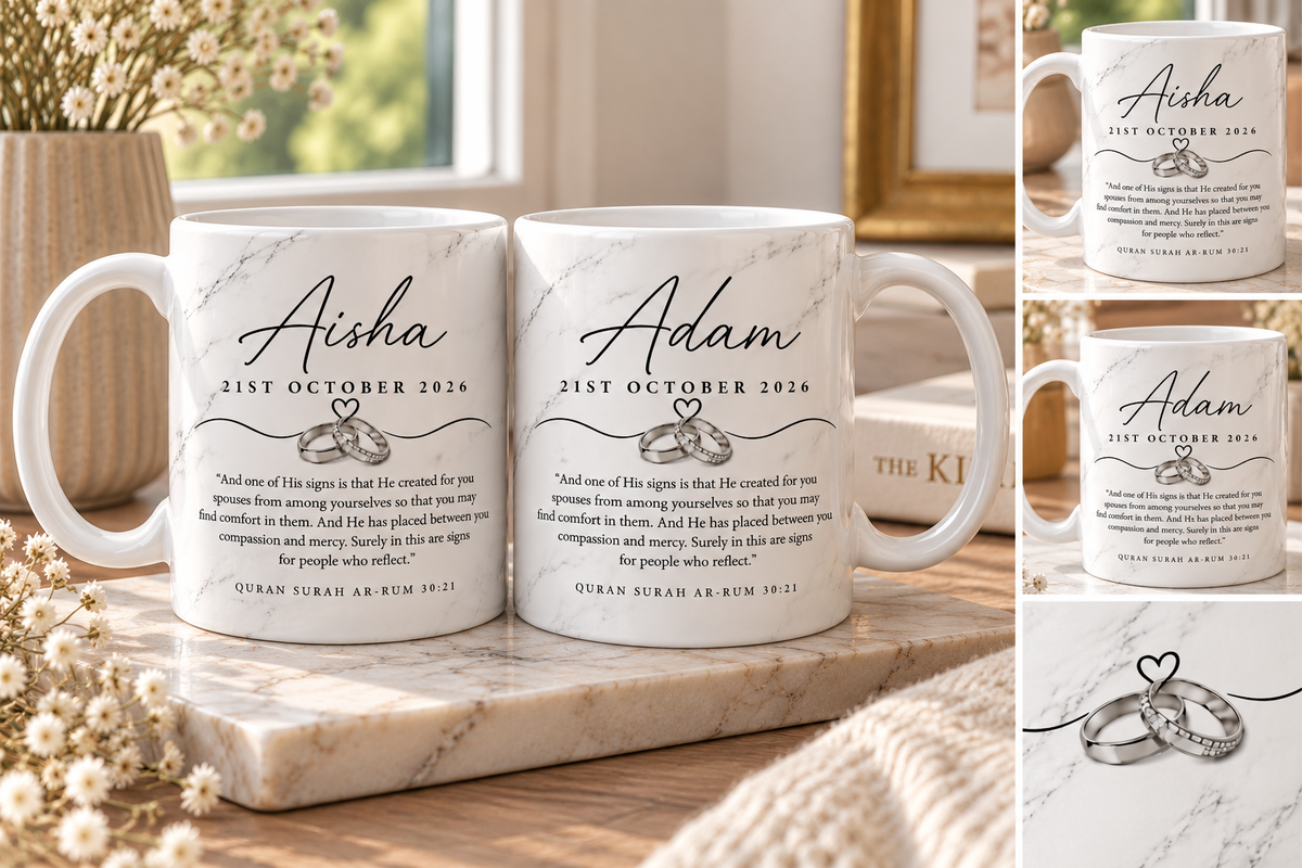 Personalised Islamic Wedding Mug | Nikkah Mubarak Gift | Quran 30:21 Couple Mug |