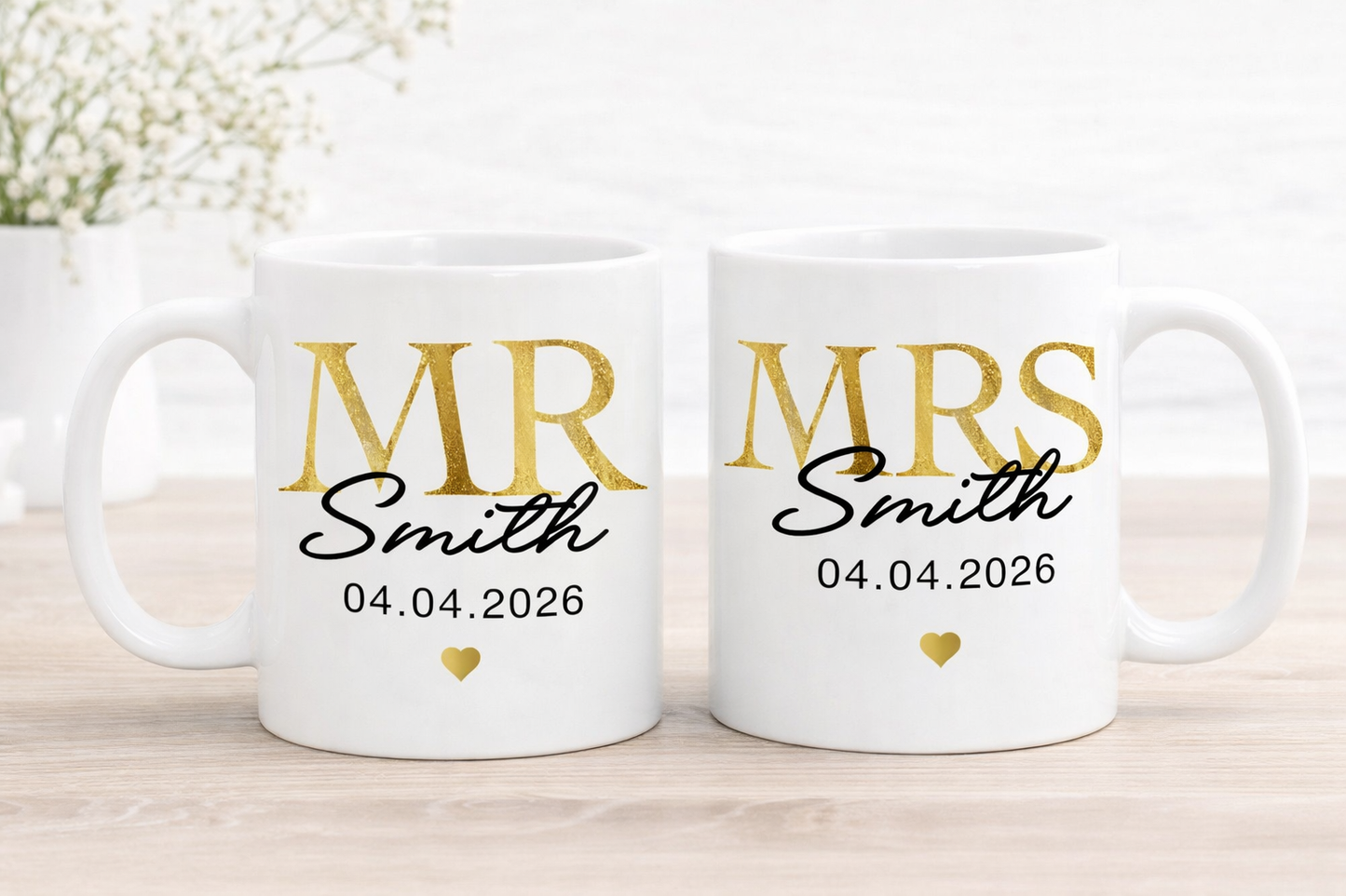 Personalised Mr & Mrs Mug Set | Wedding Gift Mug | Custom Name Date Mug | Bride Groom Gift | Anniversary Gift | Couples Coffee Mug | Couples Gift set