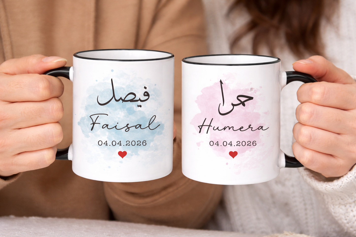 Personalised Couple Mug Set | Custom Names in Arabic & English | Wedding Gift | Anniversary Gift | Muslim Couple Gift | Nikkah Mug Set