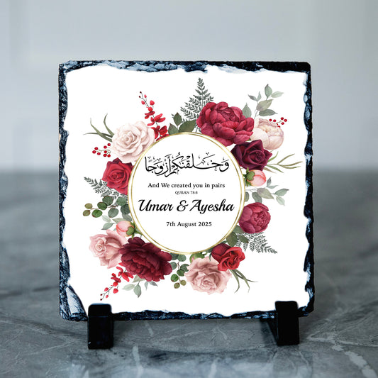Personalised Red Wedding Floral Islamic Frame Gift |And  We created you in pairs Nikkah Slate Frame | Red Floral Wedding Gift