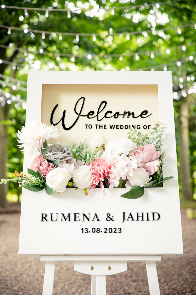 3D Welcome Wedding Sign | Engagement Sign | Reception Sign | Unique Display Sign | Floral Wooden Frame Box |