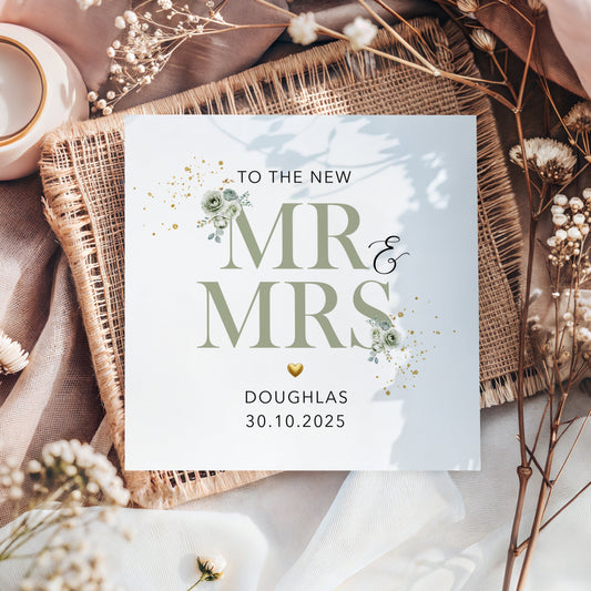 To the New Mr & Mrs Card | Personalised Wedding Card | Floral Alphabet | 6x6 Square White Card | Anniversary or Engagement | Kraft Envelope