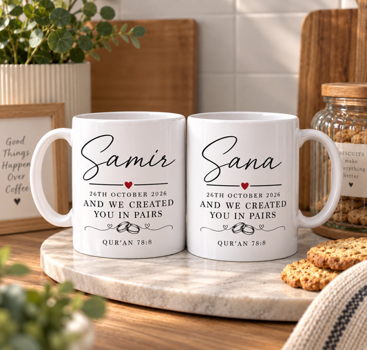 Personalised Islamic Wedding Mug | Nikkah Mubarak Gift | Quran 30:21 Couple Mug |
