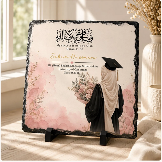 Personalised Graduation Rock Slate | Islamic Graduation Gift | Muslim Graduate Keepsake | University Graduation Plaque Hijabi Graduate Gift