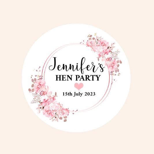 Personalised Floral Hen party Stickers | Bridal Shower | Printed Stickers | Pink Floral | 4cm Sticker Matt | Hen weekend
