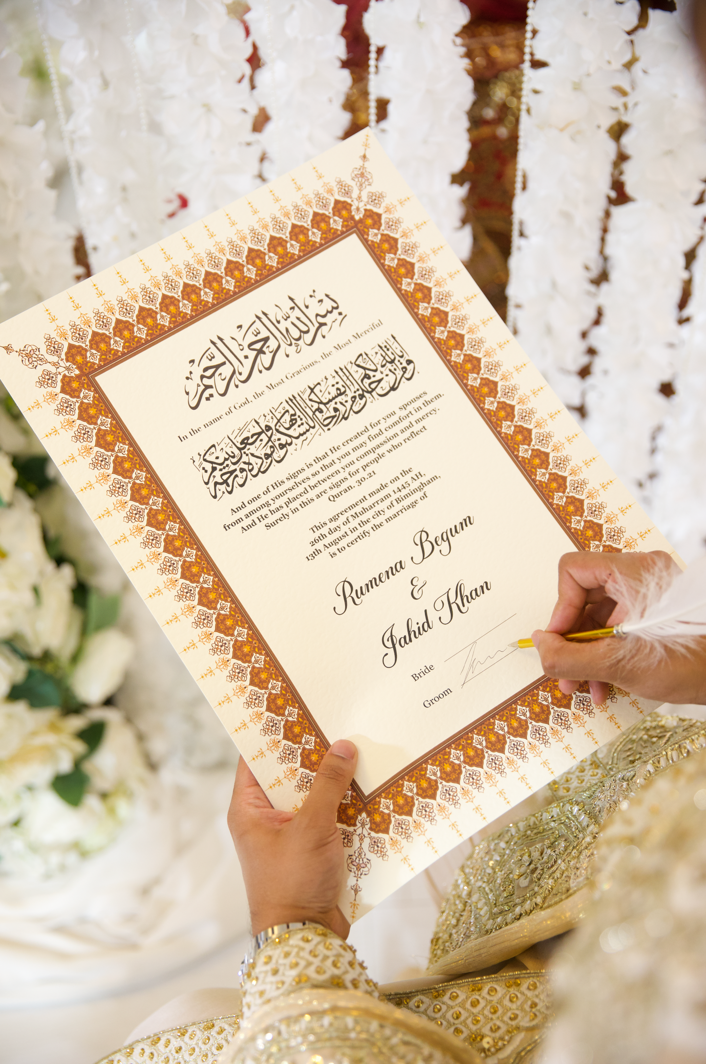 Personalised Luxury Nikkah Certificate Bridal Red in A3 or A4