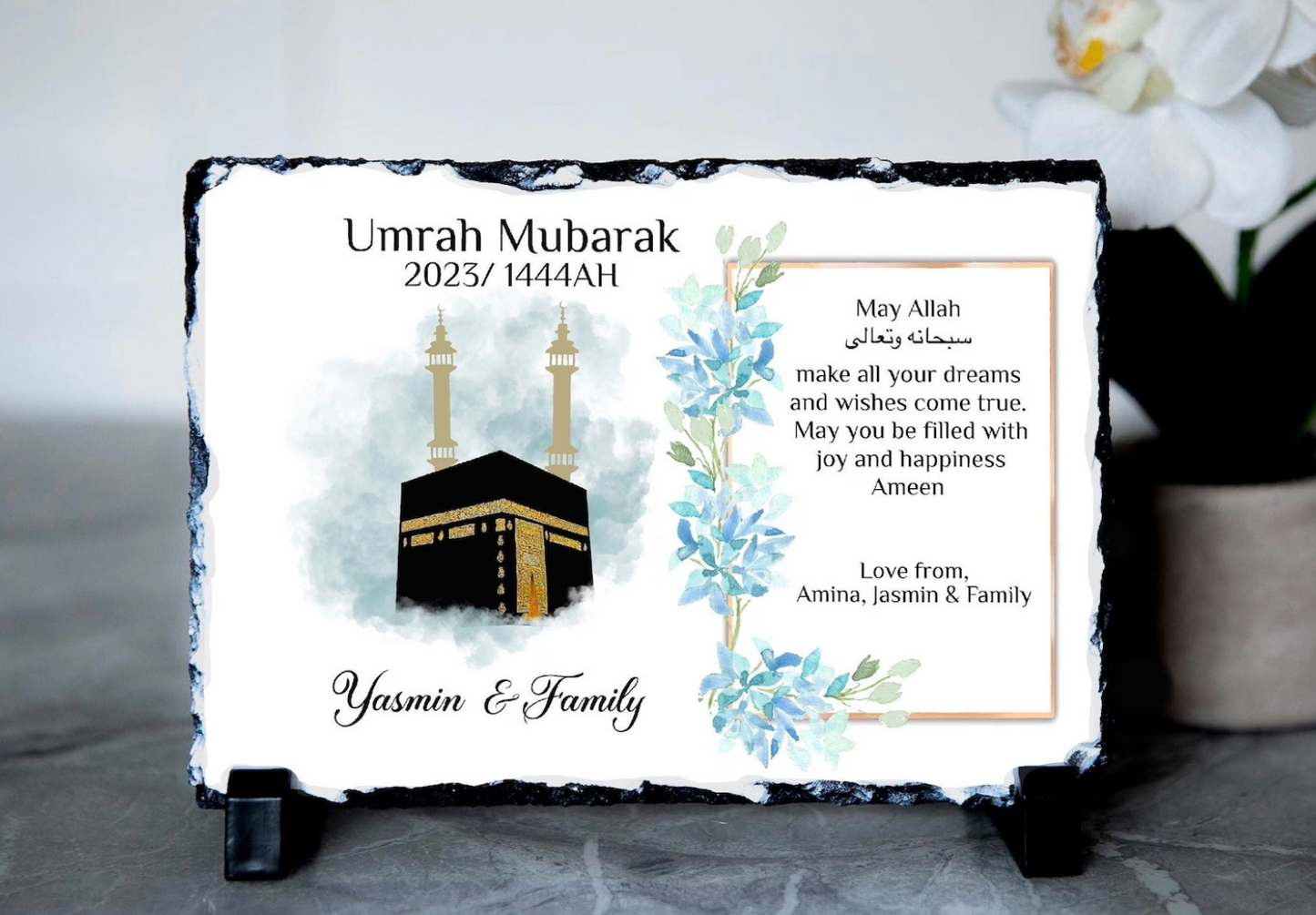 Personalised Islamic Kaabah Umrah/Hajj Mubarak Slate
