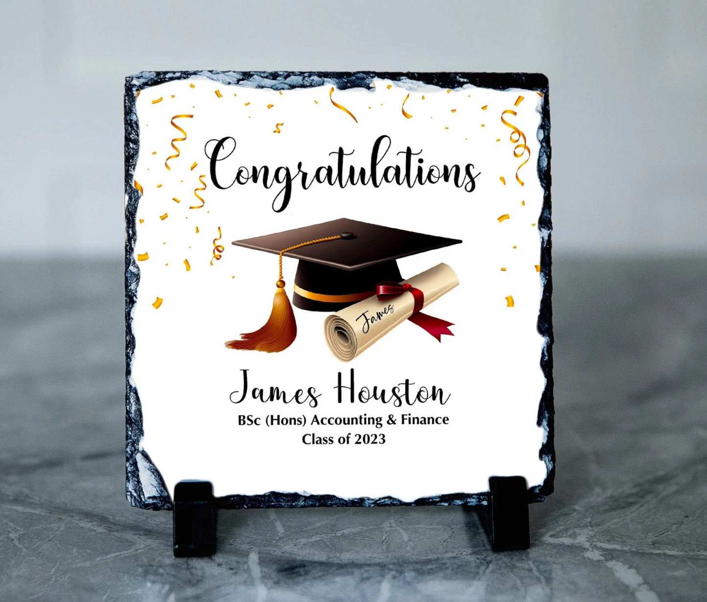 Personalised Rock Slate Frame Graduation Gift | Scroll Hat Name| Hat Graduation gift| Class of 2023 | Congratulations Graduation