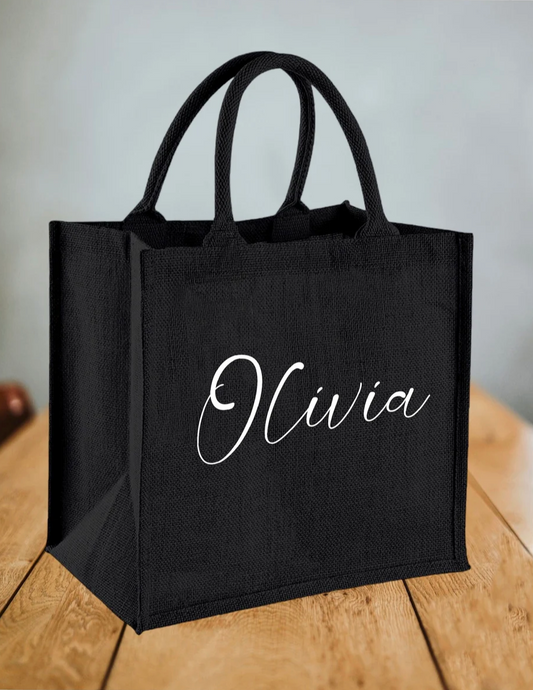 Personalised Black Jute bag | Custom Gift bag | Bridesmaid Bag | Shopping Bag | Hen party bag | Birthday bag | Name printed Bag | Jute bag