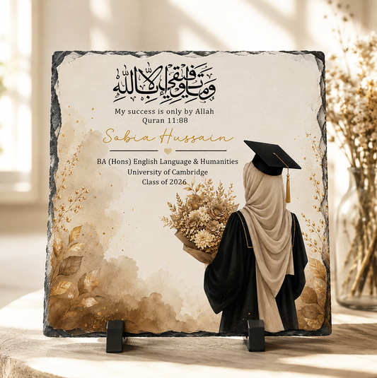Personalised Graduation Rock Slate | Islamic Graduation Gift | Muslim Graduate Keepsake | University Graduation Plaque Hijabi Graduate Gift (Copy)