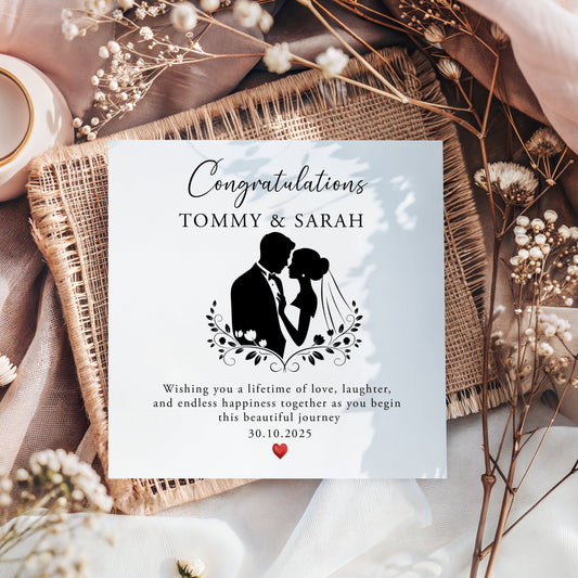 Congratulations Card | Personalised Wedding Card | Floral Alphabet | 6x6 Square White Card | Anniversary or Engagement | Kraft Envelope |