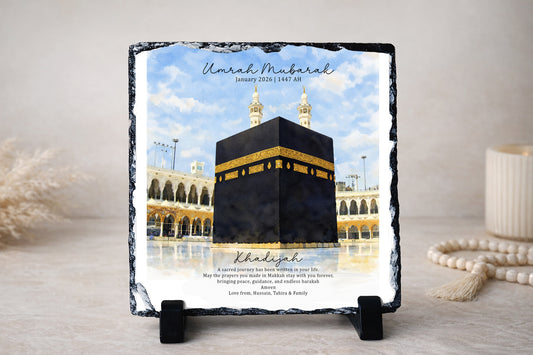 NEW Personalised Islamic Kaabah Umrah Mubarak Slate | Umrah Mubarak Frame Gift |Muslim Gift | Hajj Mubarak | Gift for Umrah