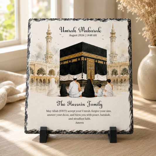 Personalised Umrah Mubarak Rock Slate | Umrah Return Gift | Islamic Keepsake Plaque | Muslim Gift | Kaabah Slate | Custom Umrah Gift | Family Gift