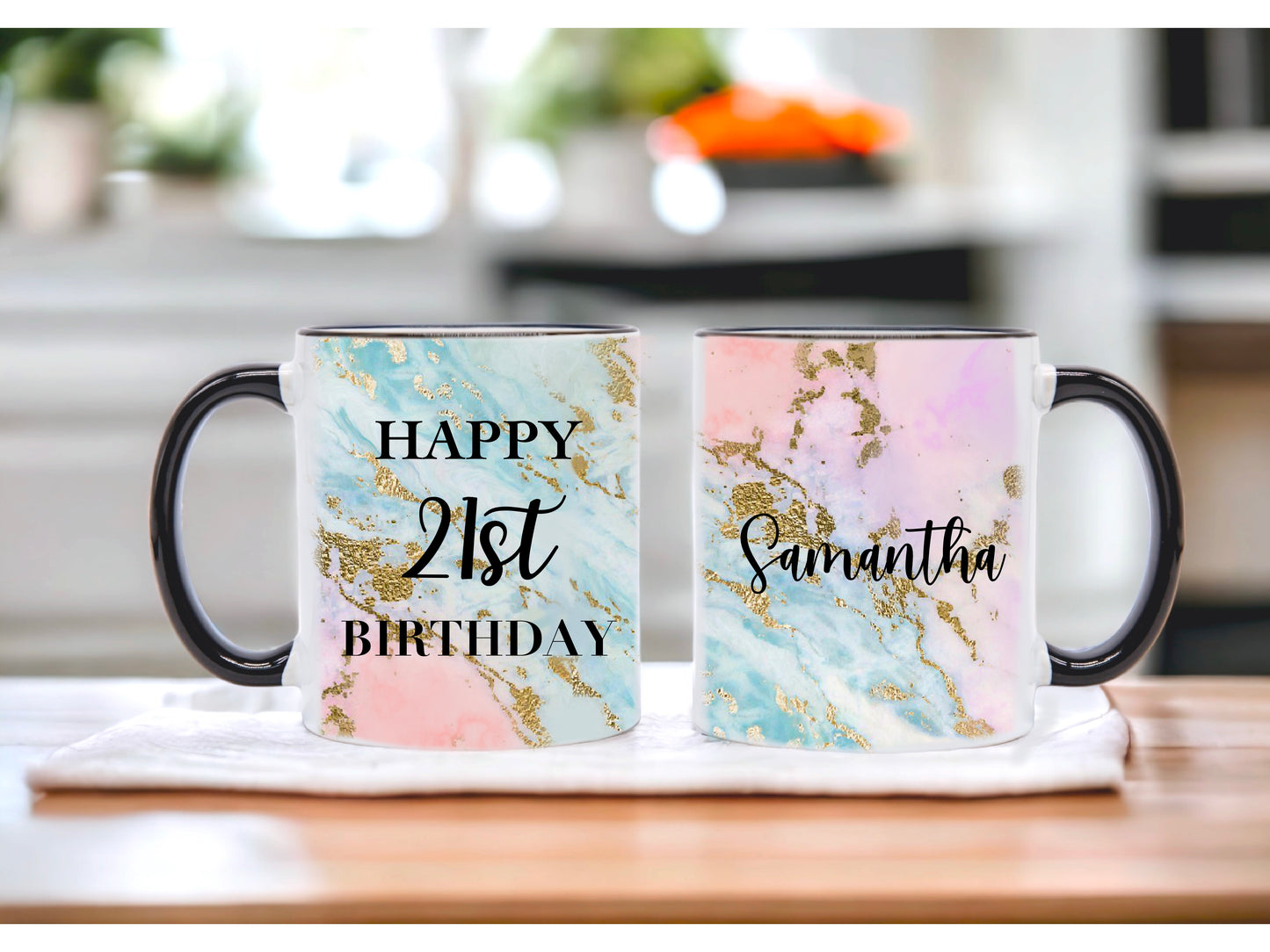 Personalised Name & Message in Pink and Blue Marble Effect Mug
