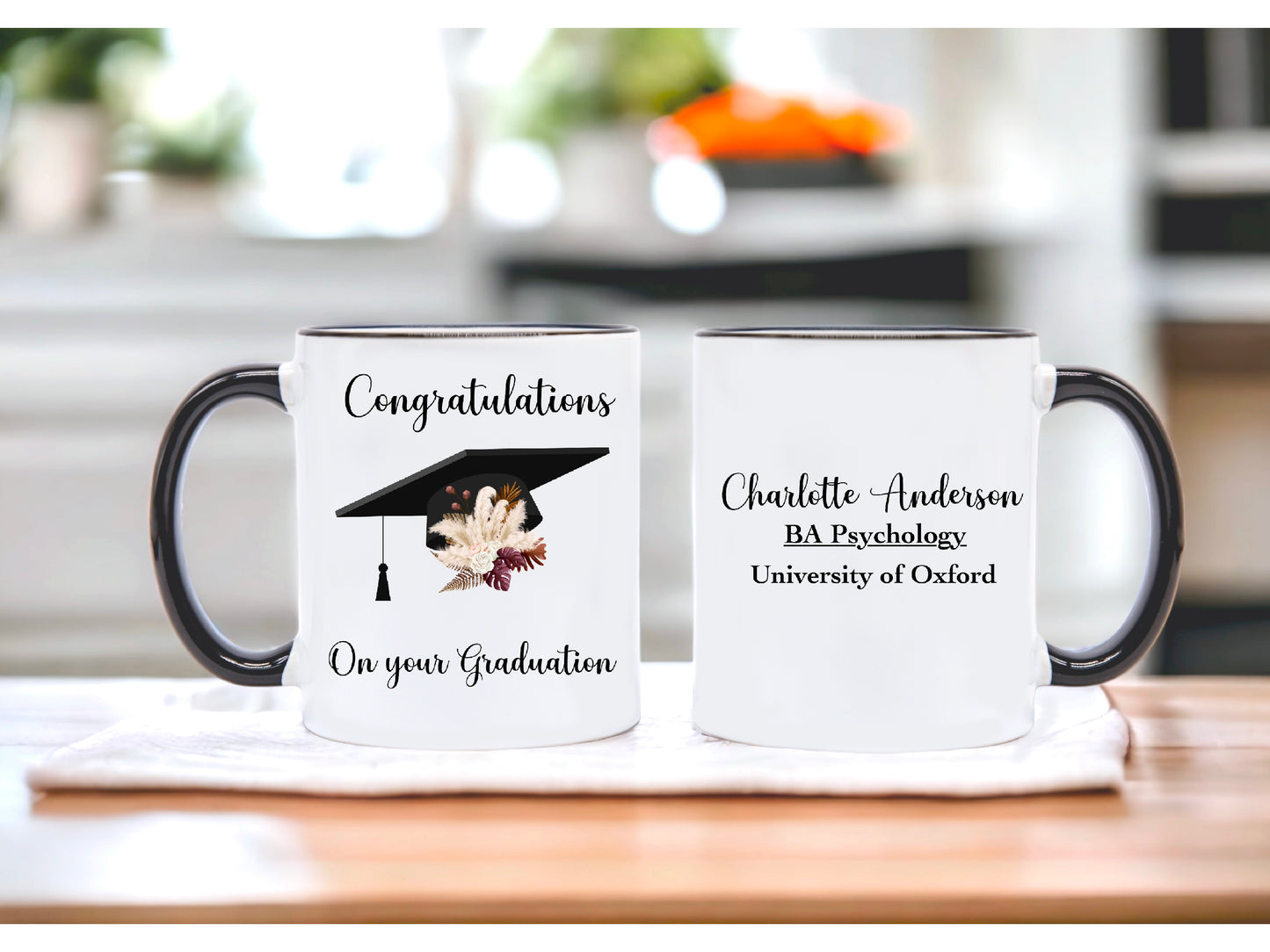 Personalised Graduation Mug with Floral Hat