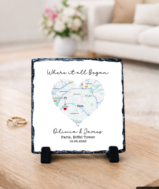 Where It All Began Rock Slate | Personalised Couple Frame | Anniversary Gift | Wedding Custom Sign | Valentine present | First Date Gift