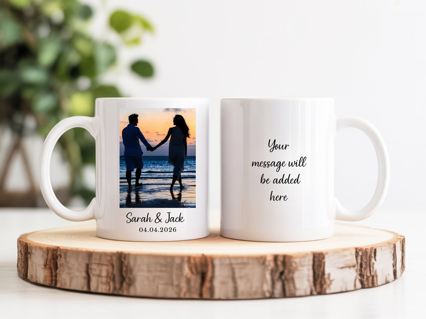 Personalised Couples Photo Mug | Wedding Day Photo Mug | Anniversary Mug | Photo Mug with Names & Date | Custom Message at the back