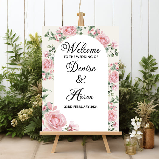 Personalised Wedding Sign | Foam Board Sign | A1 A2 Foam Board | Wedding Signage | Floral Pink | 5mm Thick Foam Board | Custom Wedding Sign