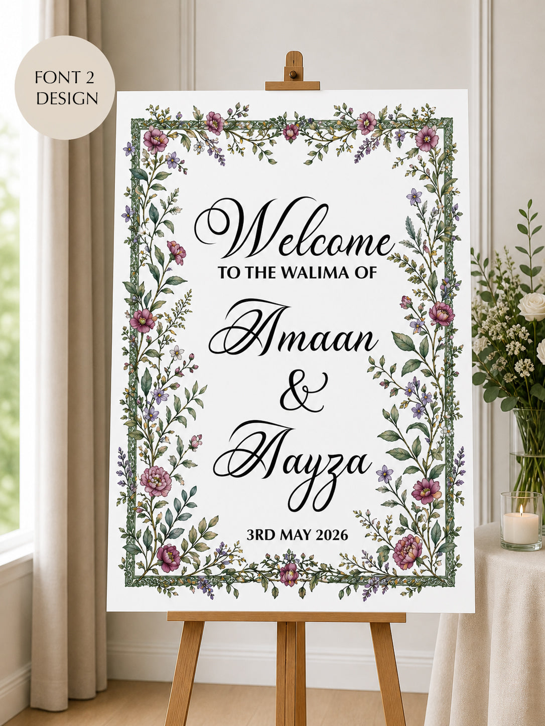 Personalised Wedding Sign | Foam Board Sign | A1 A2 Foam Board | Wedding Signage | Floral Pink | 5mm Thick Foam Board | Custom Wedding Sign | Walima Sign