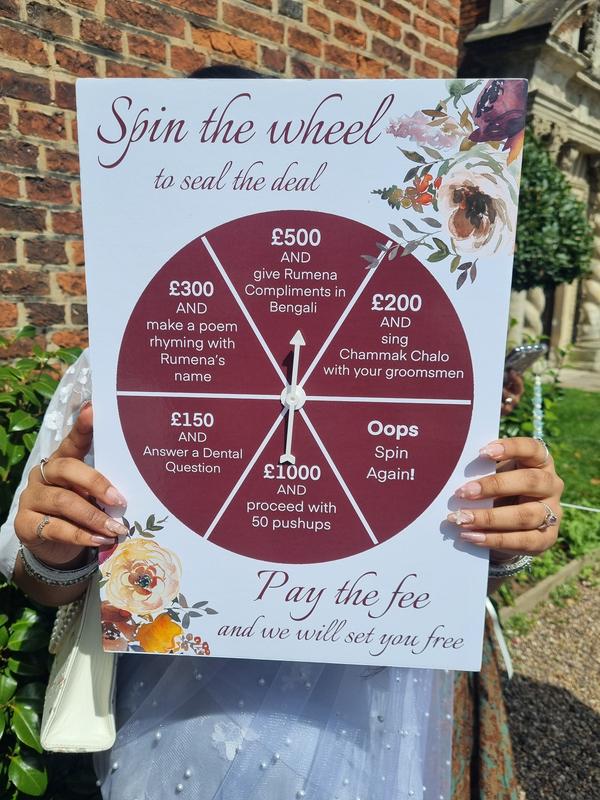 Spin the wheel gate sign
