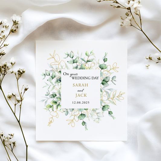On your wedding Day Mr & Mrs Card | Personalised Wedding Card | Floral Alphabet | 6x6 Square White Card | Anniversary or Engagement