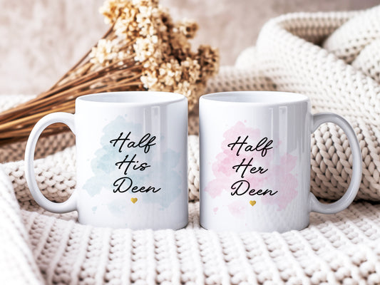 Half His Deen / Half Her Deen Mug | Islamic Wedding Gift | Muslim Couple Coffee Cup