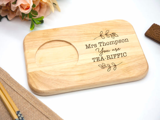 Personalised Teacher Tea Board – Engraved "You Are TEA-riffic" Gift with Teacher's Name | End of Year Gift | Teacher Appreciation