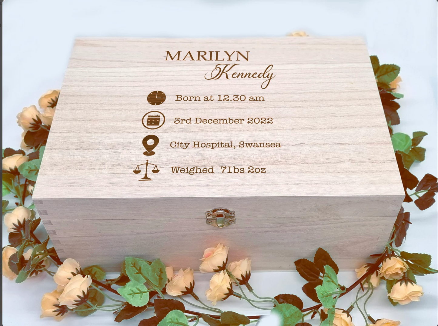 Personalised Baby Wooden Memory Keepsake Box | Baby Gift With Birth Details