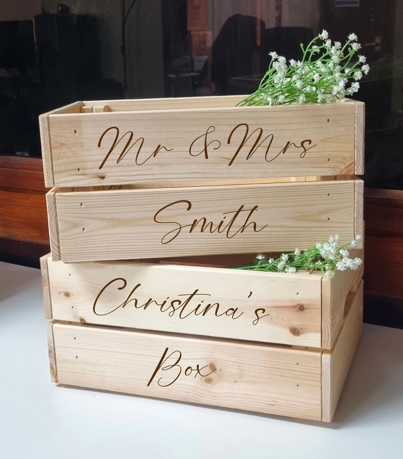 Personalised Engraved Wooden crate | Wedding wooden Box