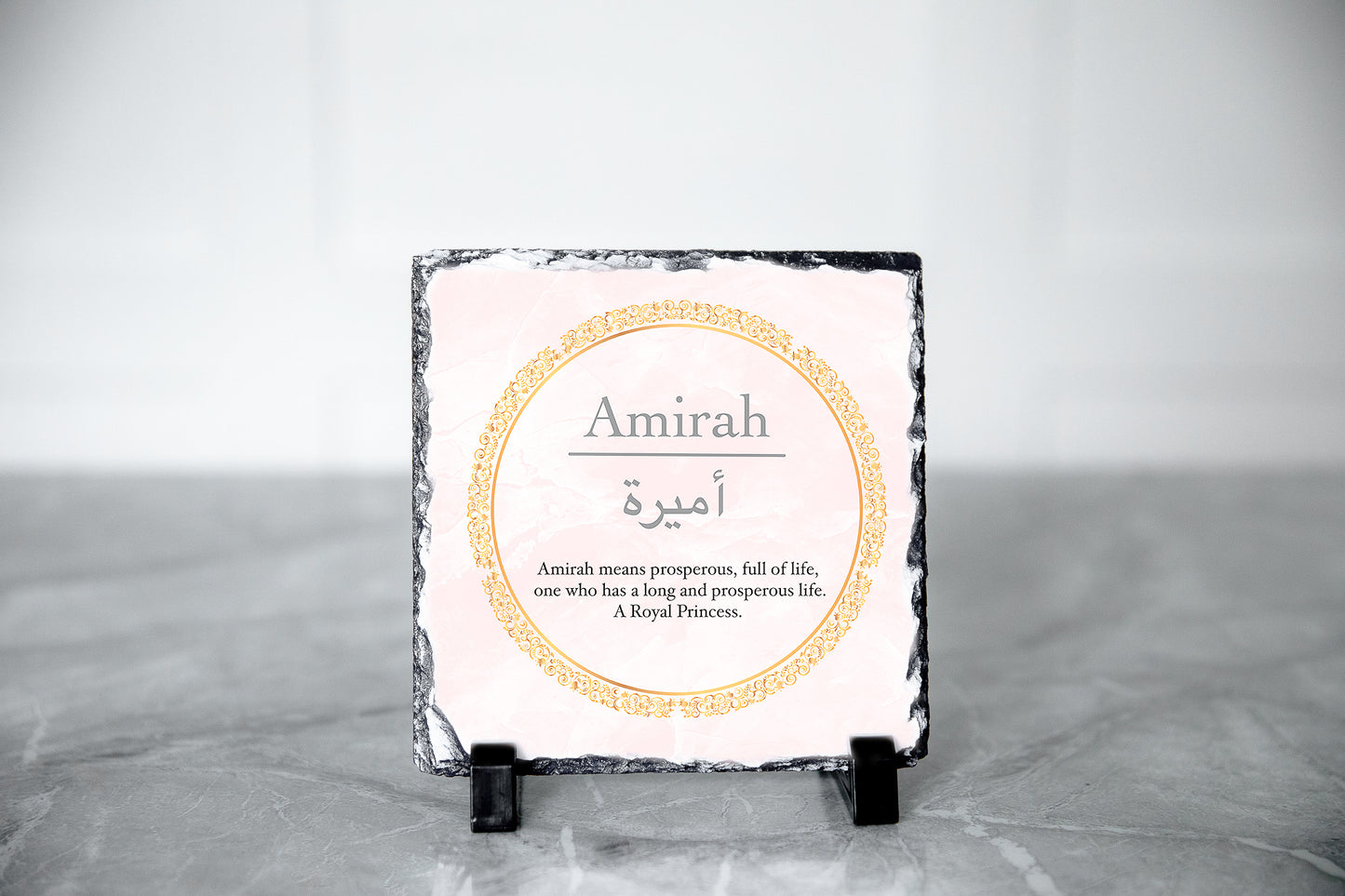 Personalised Pink marble with gold frame rock slate gift