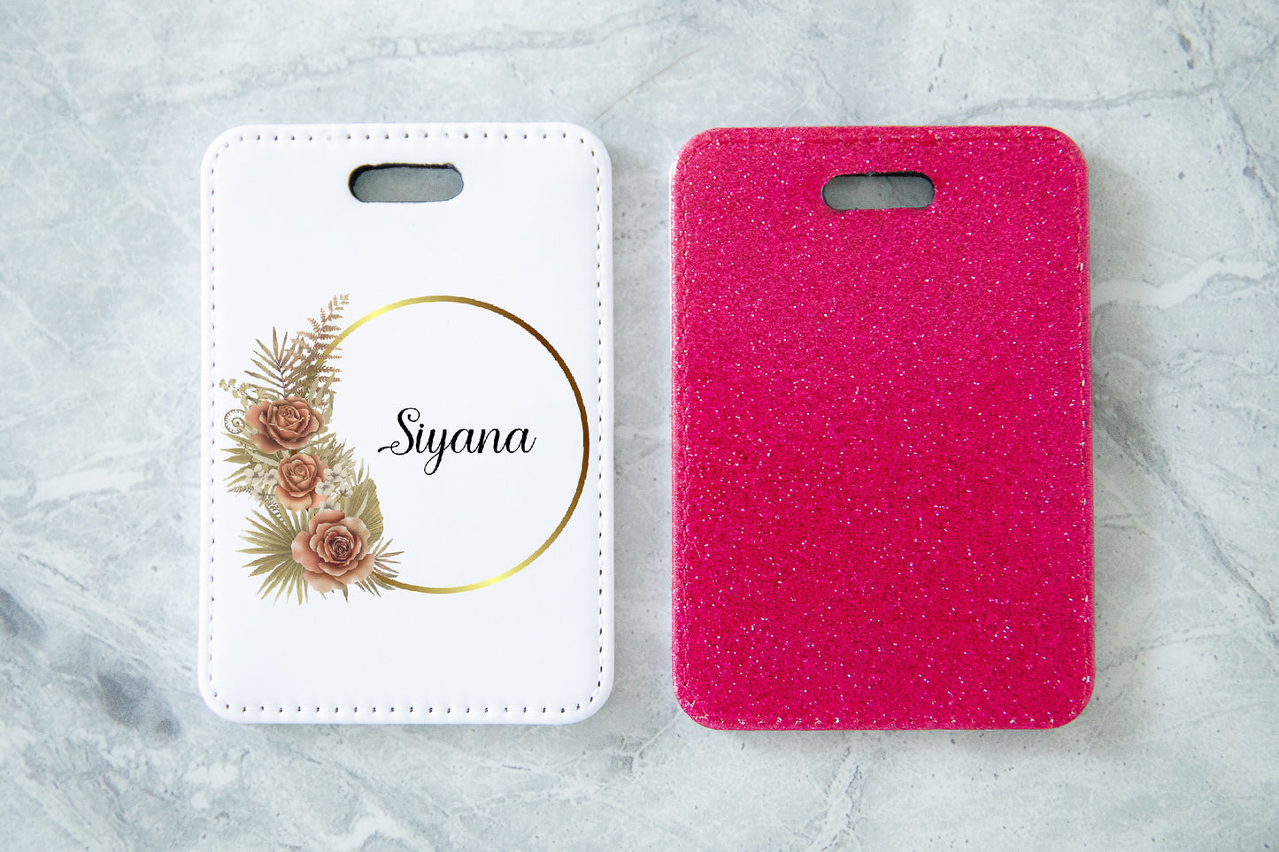 Personalised Luggage Tag | Floral | Premium Quality PU Leather