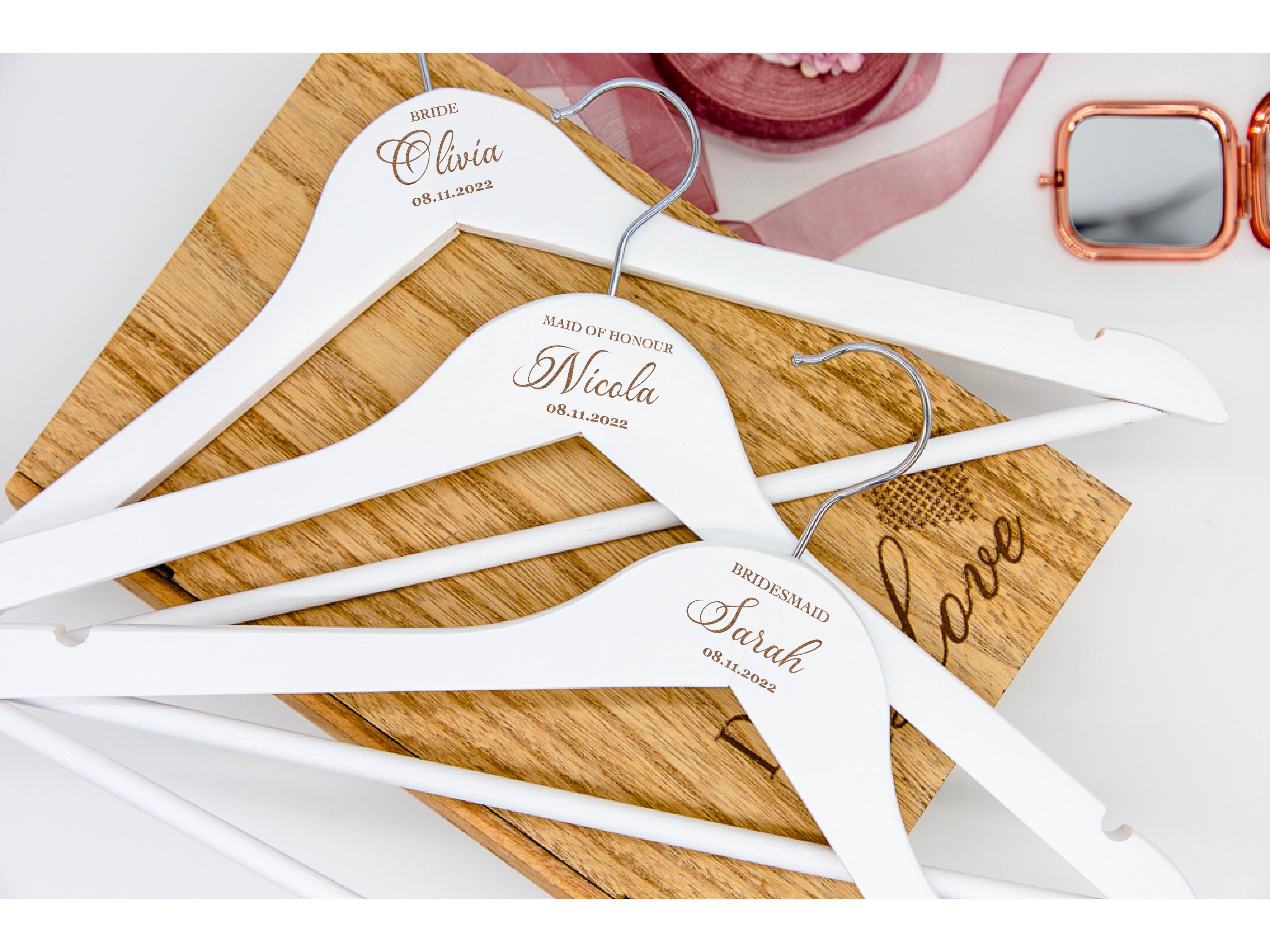 Personalised White Wooden Engraved Hangers Bridal Shower Gift