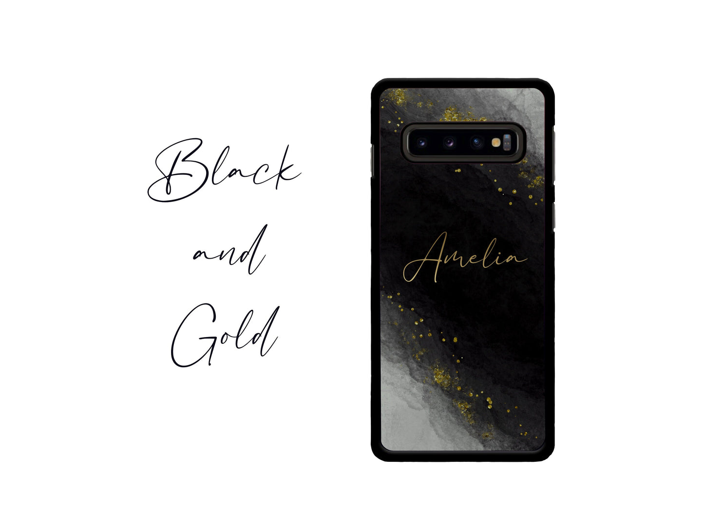Personalised Marble Effect Samsung Phone case | Hard Plastic Black Case