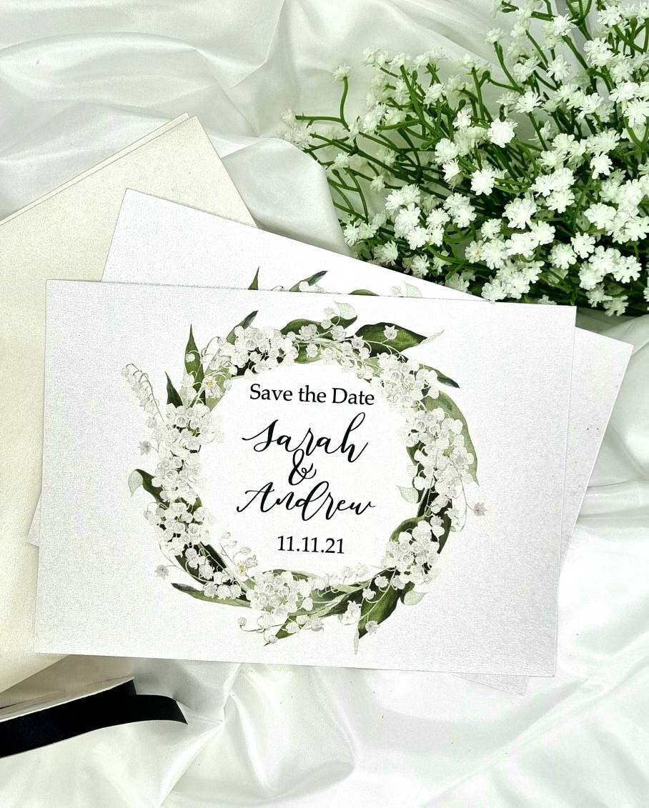 Luxury A5 Personalised Save the date cards with envelope | Floral wreath