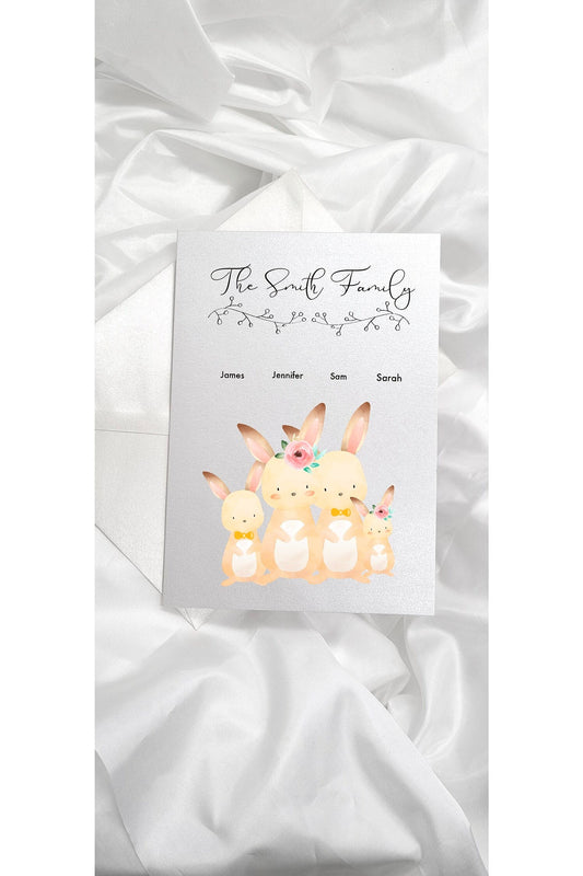 Luxury A5 Personalised Bunny Family Greeting Card