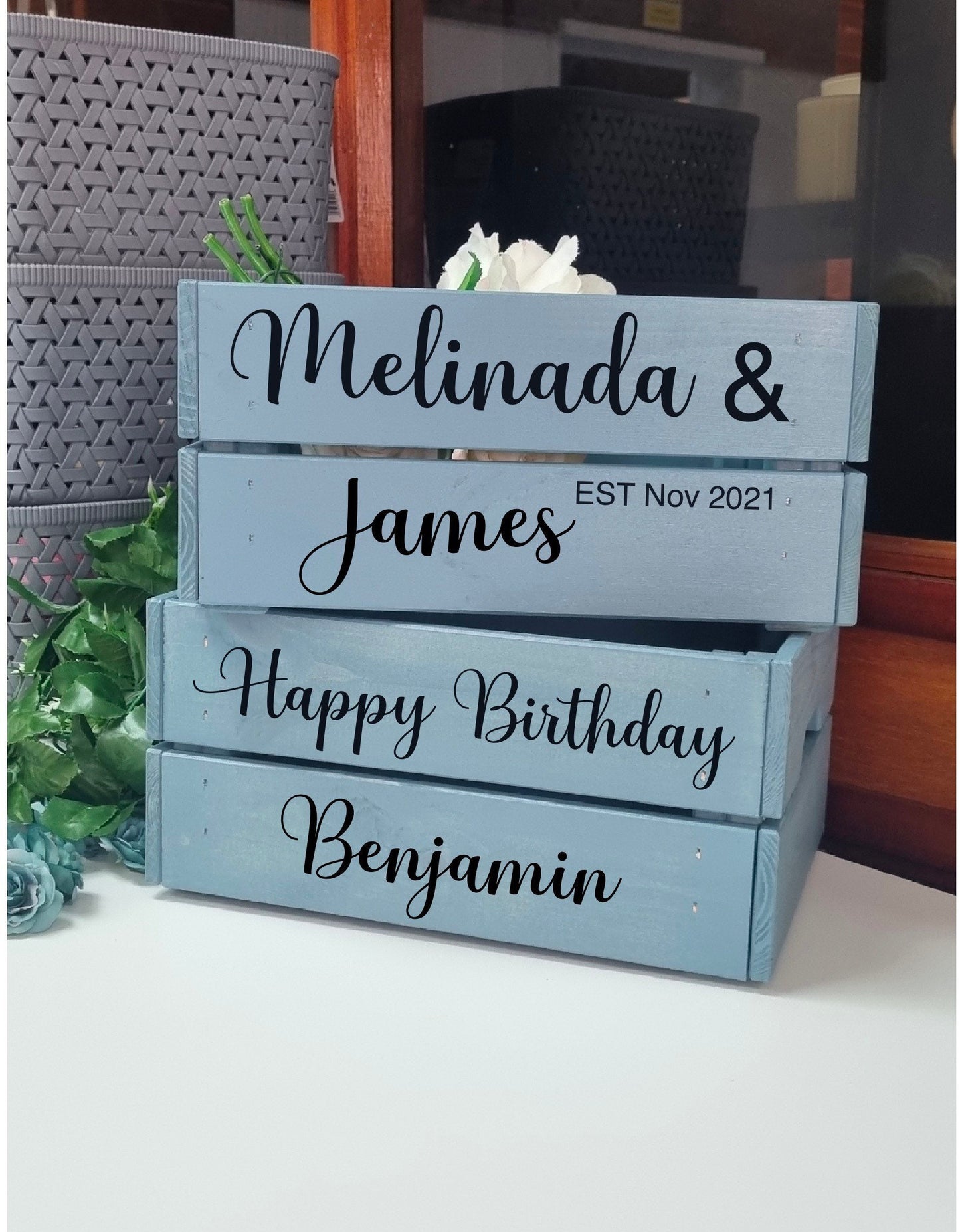 Personalised Blue Wooden crate | Storage