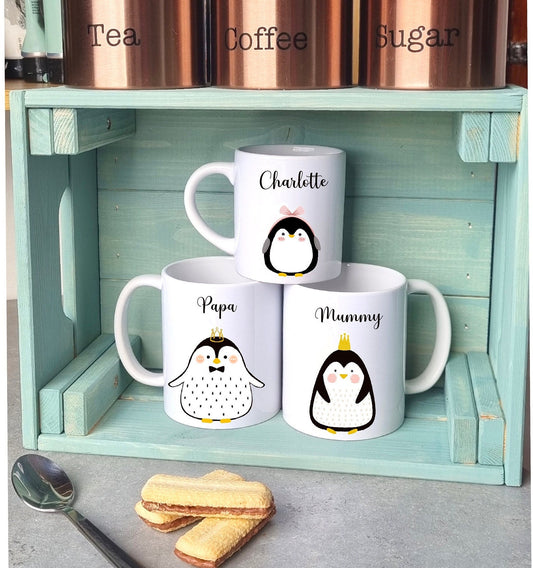 Personalised Penguin Family Mug set | Penguin | Mini Mug Boy 7oz | Mini Mug Girl 7oz