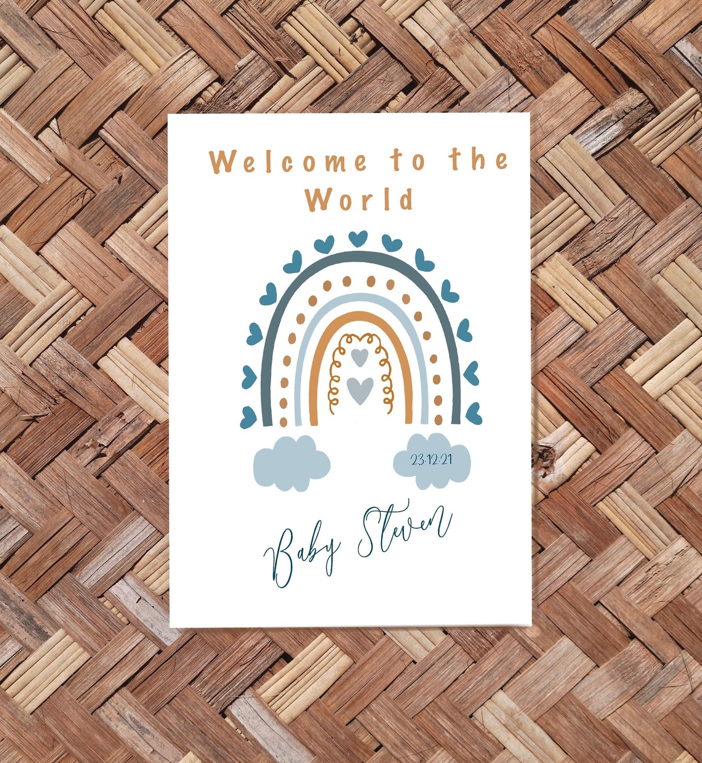 A5 Personalised New Baby Card | Welcome to the world Rainbow