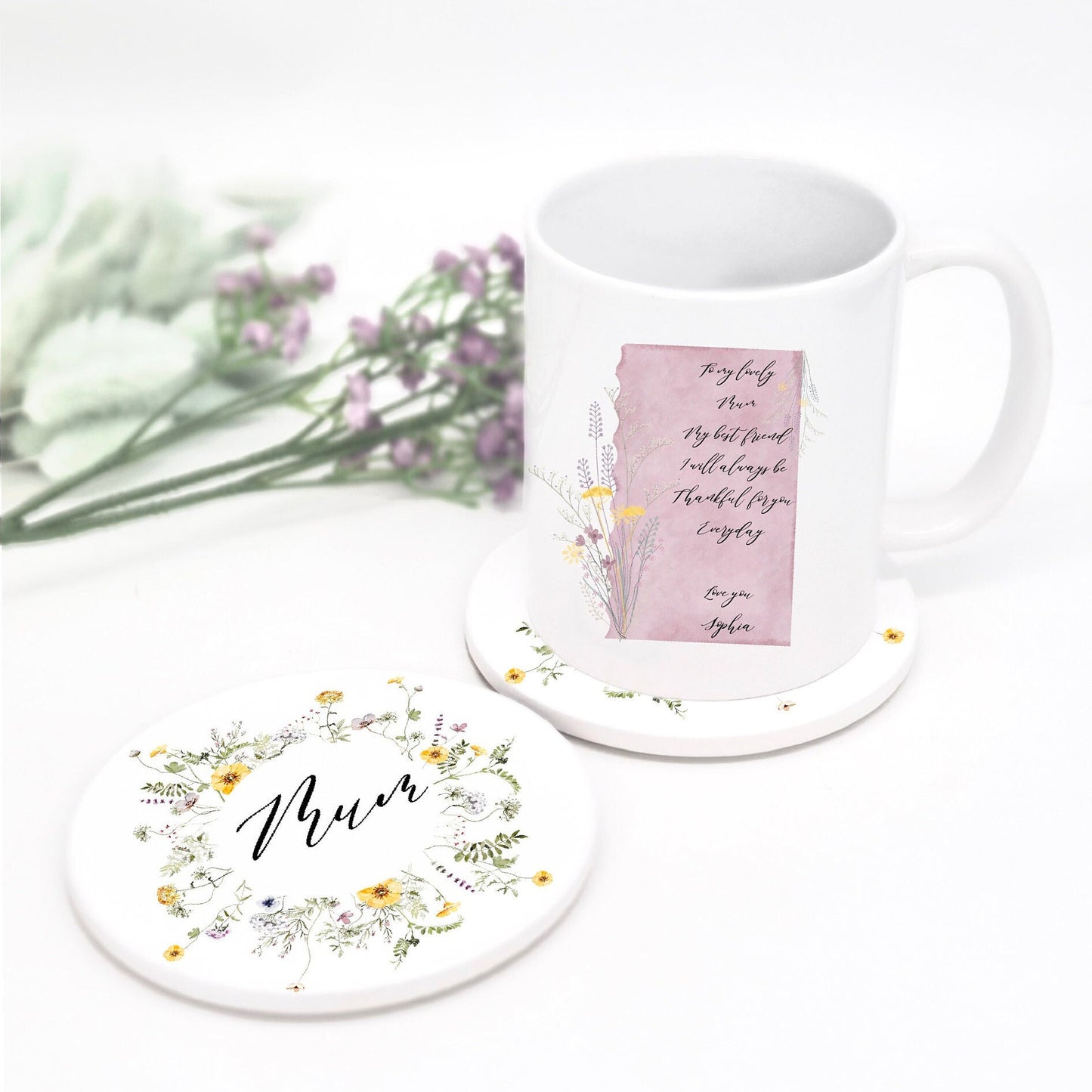 Personalised Mum Mug & Ceramic Coaster